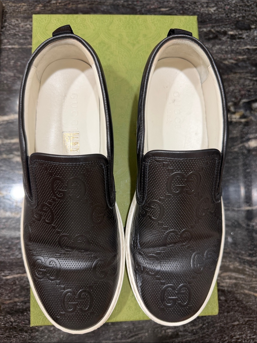 Gucci Black Leather GG Embossed Slip-On Loafers